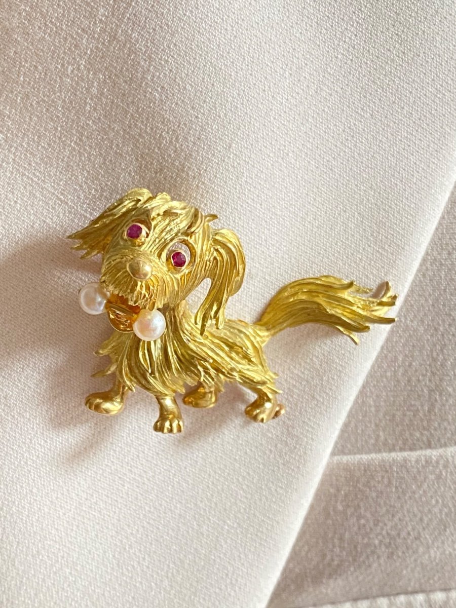 Broche « chien » En Or Jaune 18k 