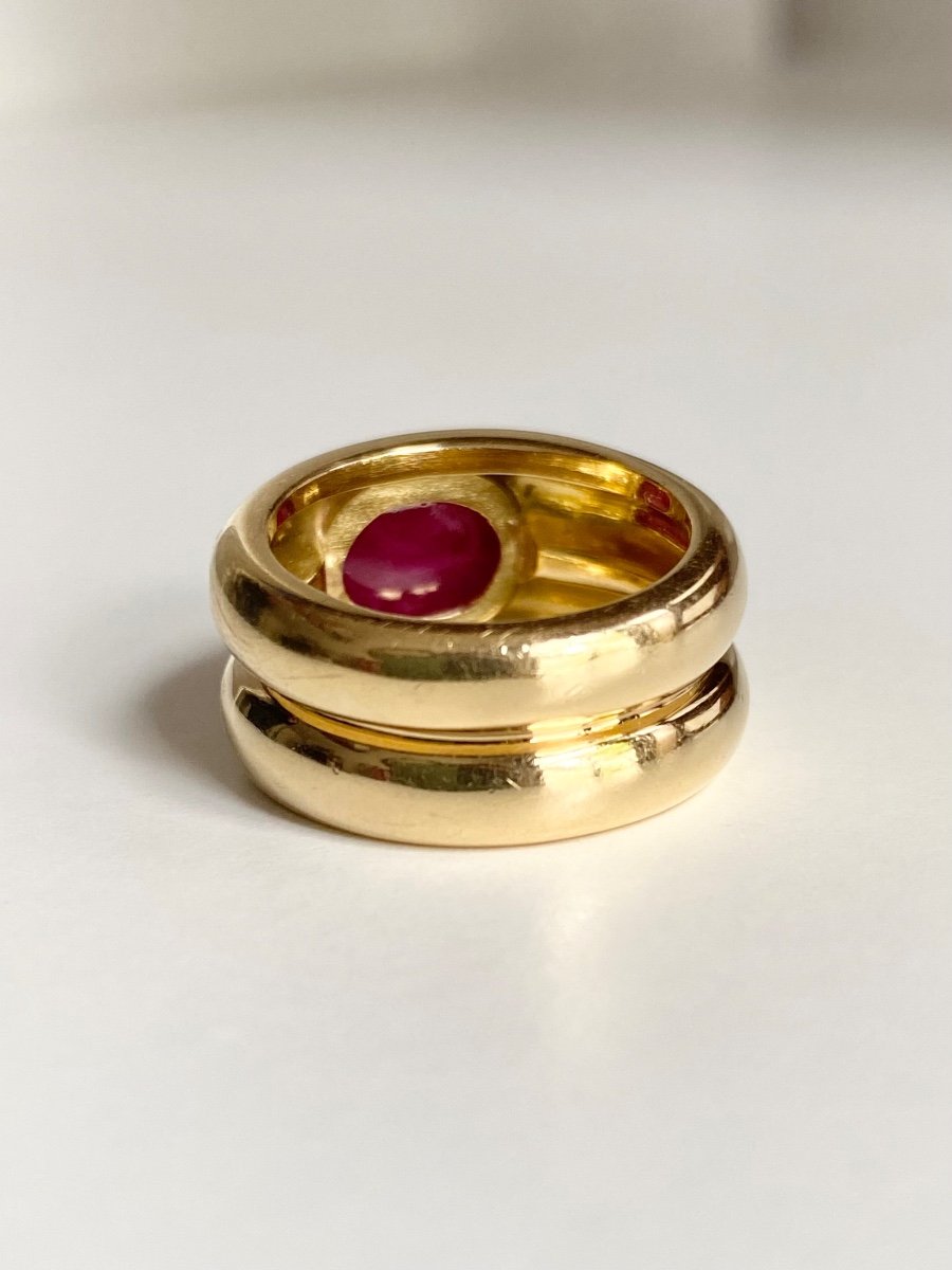 Importante Bague En Or Jaune 18k Et Rubis-photo-2