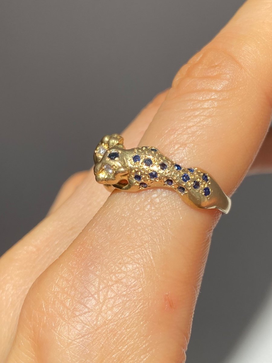 18k Yellow Gold Ring Representing The Union Of Two Panthers.-photo-7