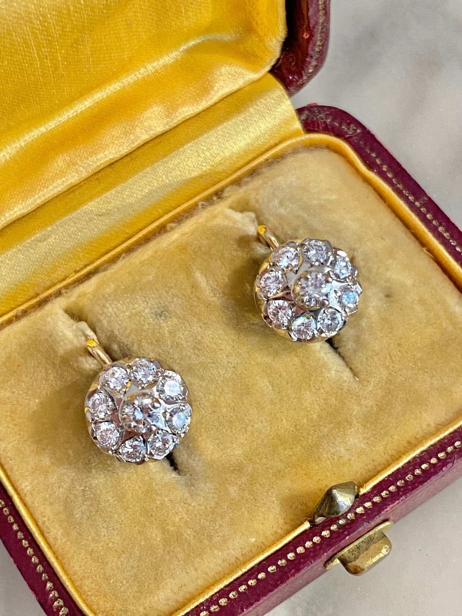 18k Yellow And White Gold Diamond Earrings -photo-2