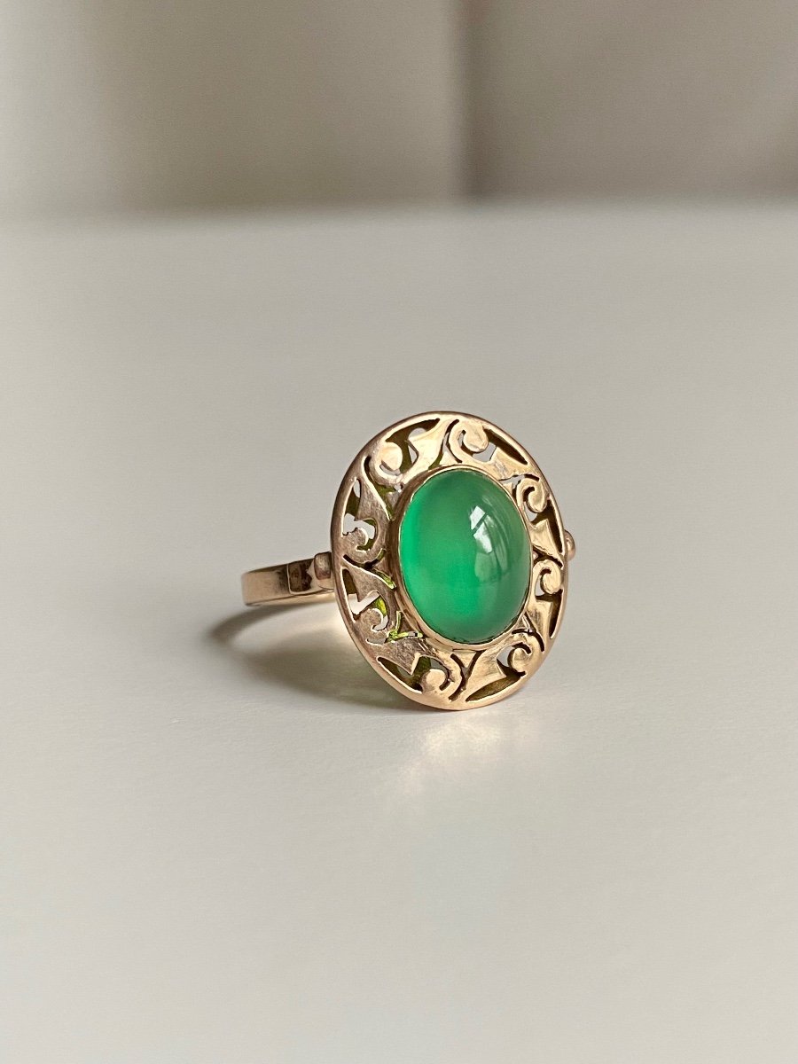 Bague En Or Rose 14k Sertie D’une Chrysoprase-photo-2