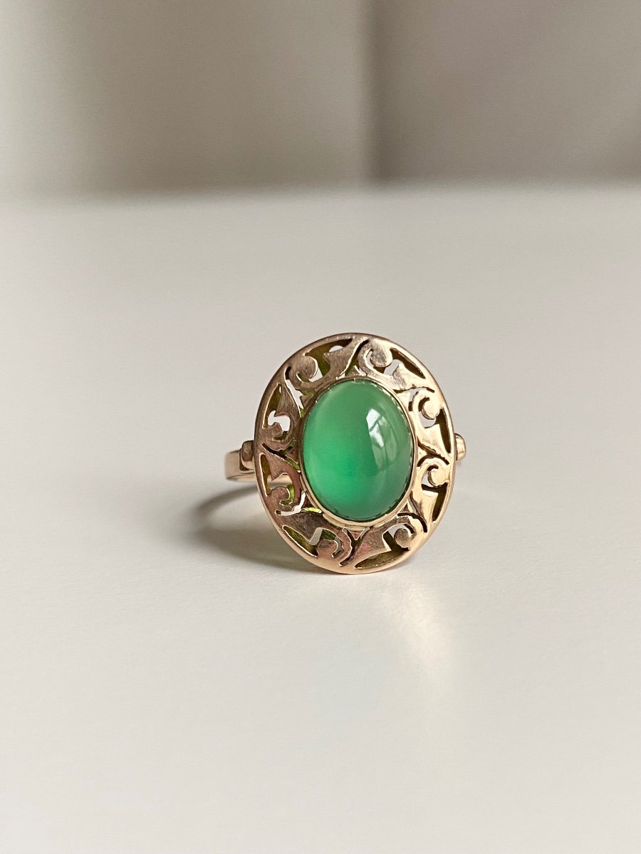 Bague En Or Rose 14k Sertie D’une Chrysoprase-photo-3