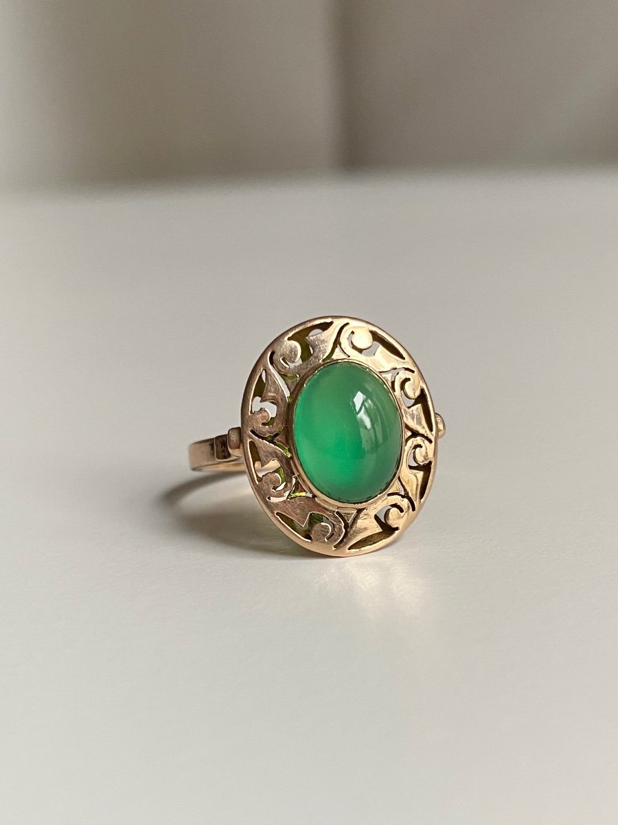 Bague En Or Rose 14k Sertie D’une Chrysoprase-photo-4