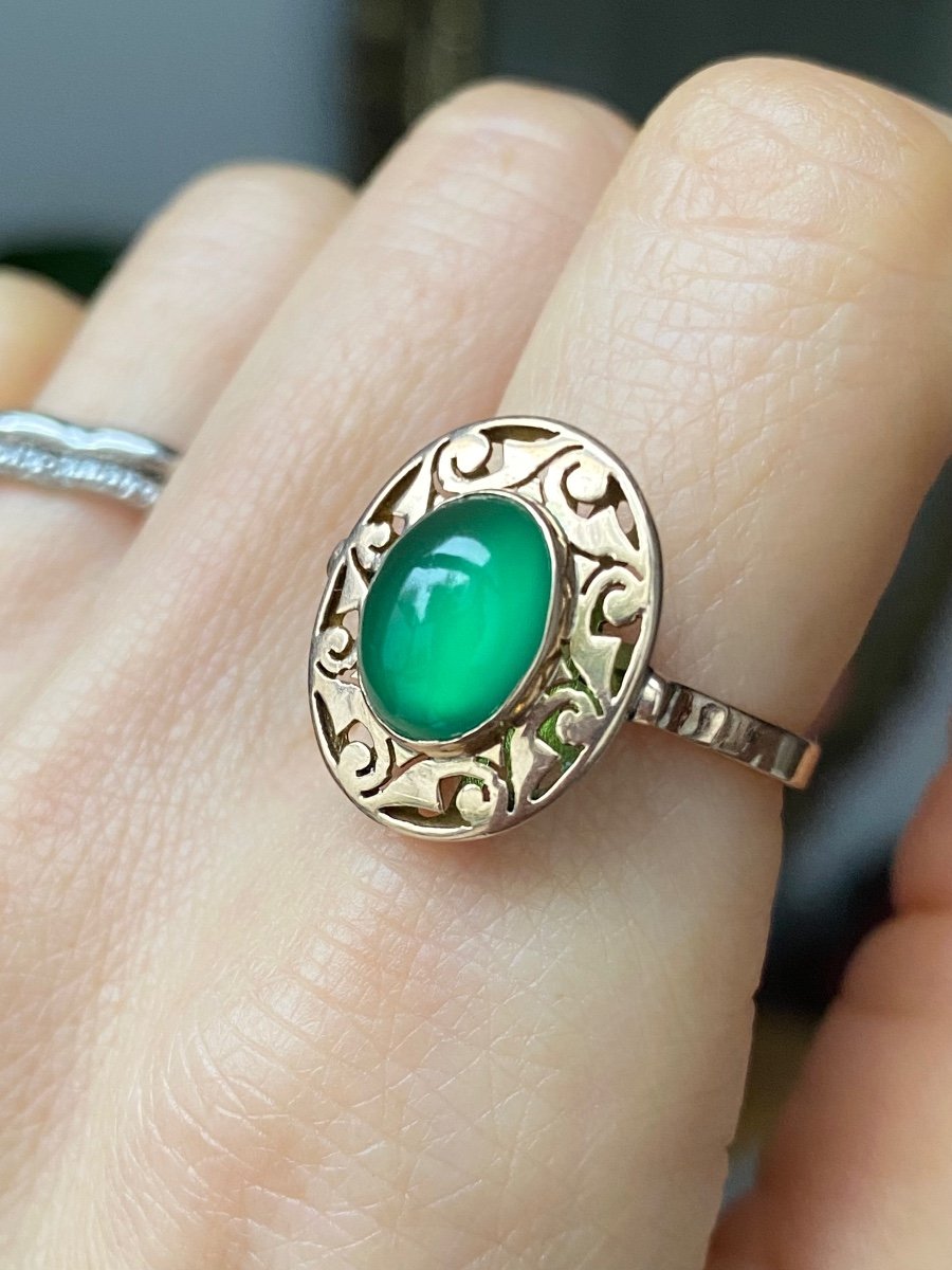 Bague En Or Rose 14k Sertie D’une Chrysoprase-photo-4