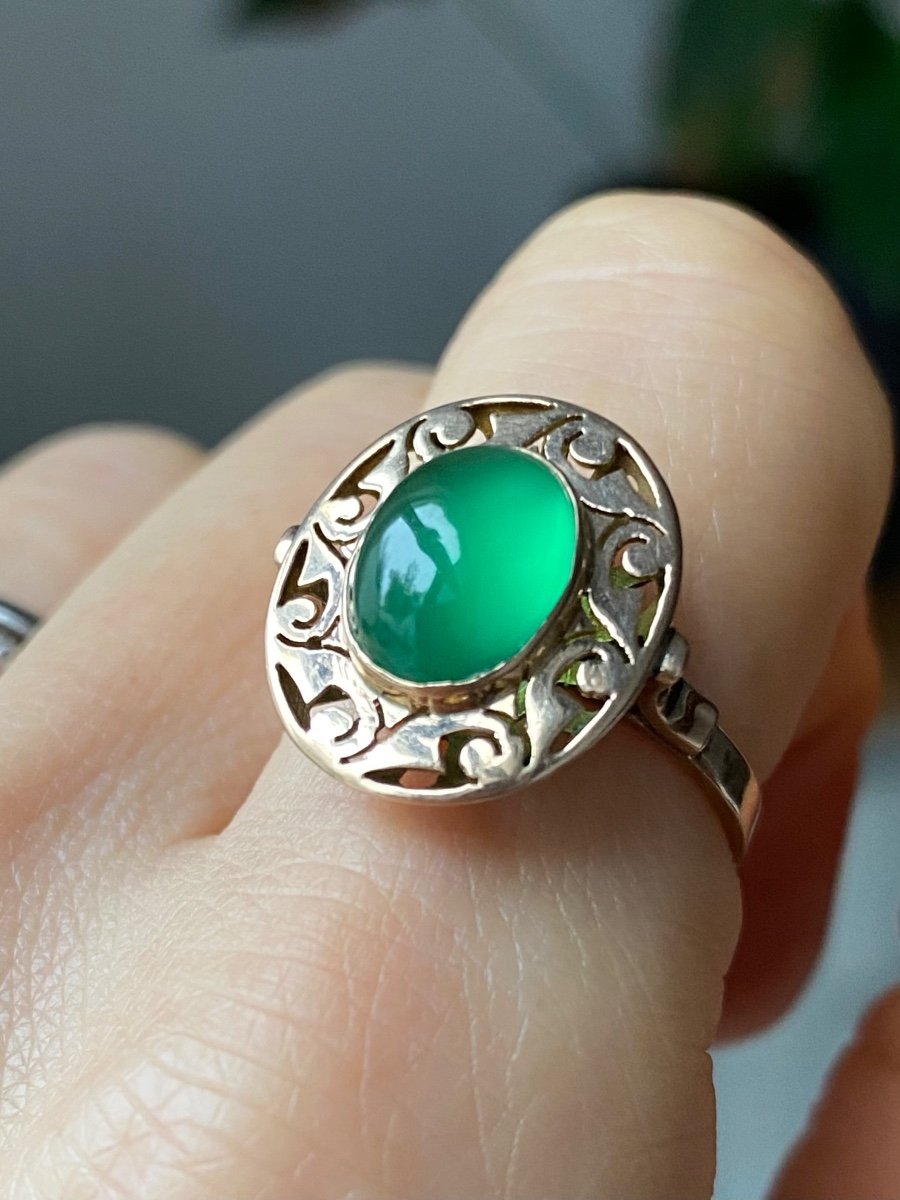 Bague En Or Rose 14k Sertie D’une Chrysoprase-photo-5