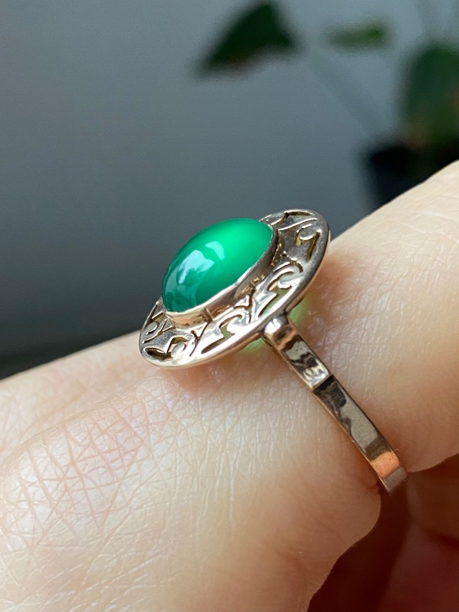 Bague En Or Rose 14k Sertie D’une Chrysoprase-photo-6