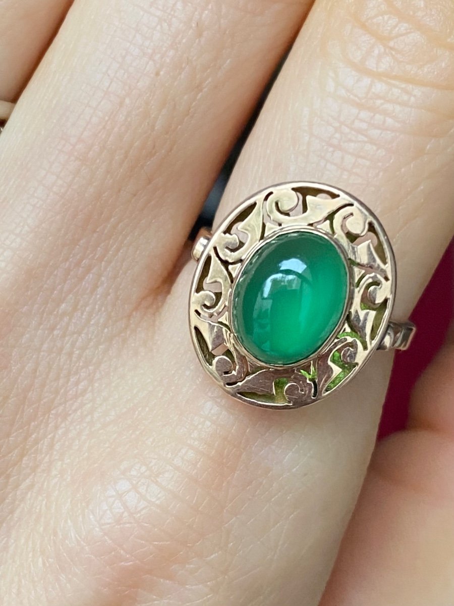 Bague En Or Rose 14k Sertie D’une Chrysoprase-photo-7