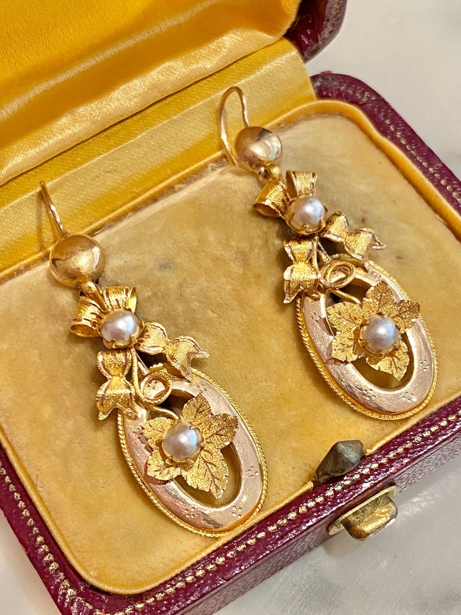 Boucles d'Oreilles Anciennes En Or 18k -photo-2