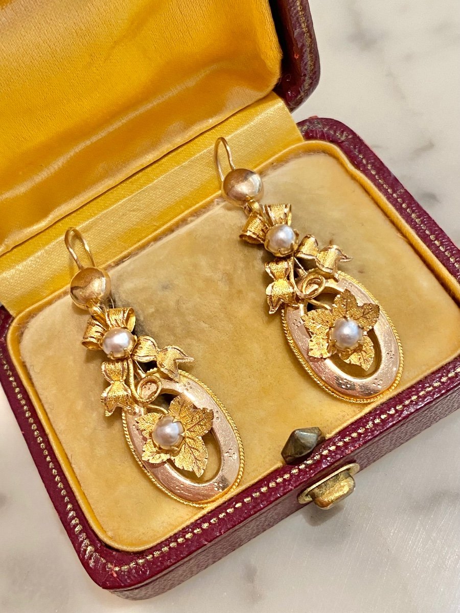 Boucles d'Oreilles Anciennes En Or 18k -photo-3