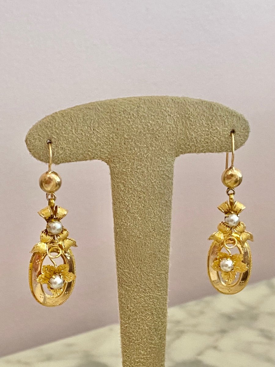 Boucles d'Oreilles Anciennes En Or 18k -photo-2