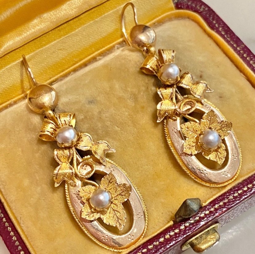 Boucles d'Oreilles Anciennes En Or 18k 