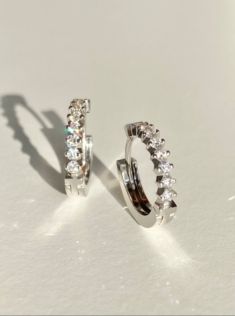 18k White Gold Diamond Hoop Earrings -photo-2