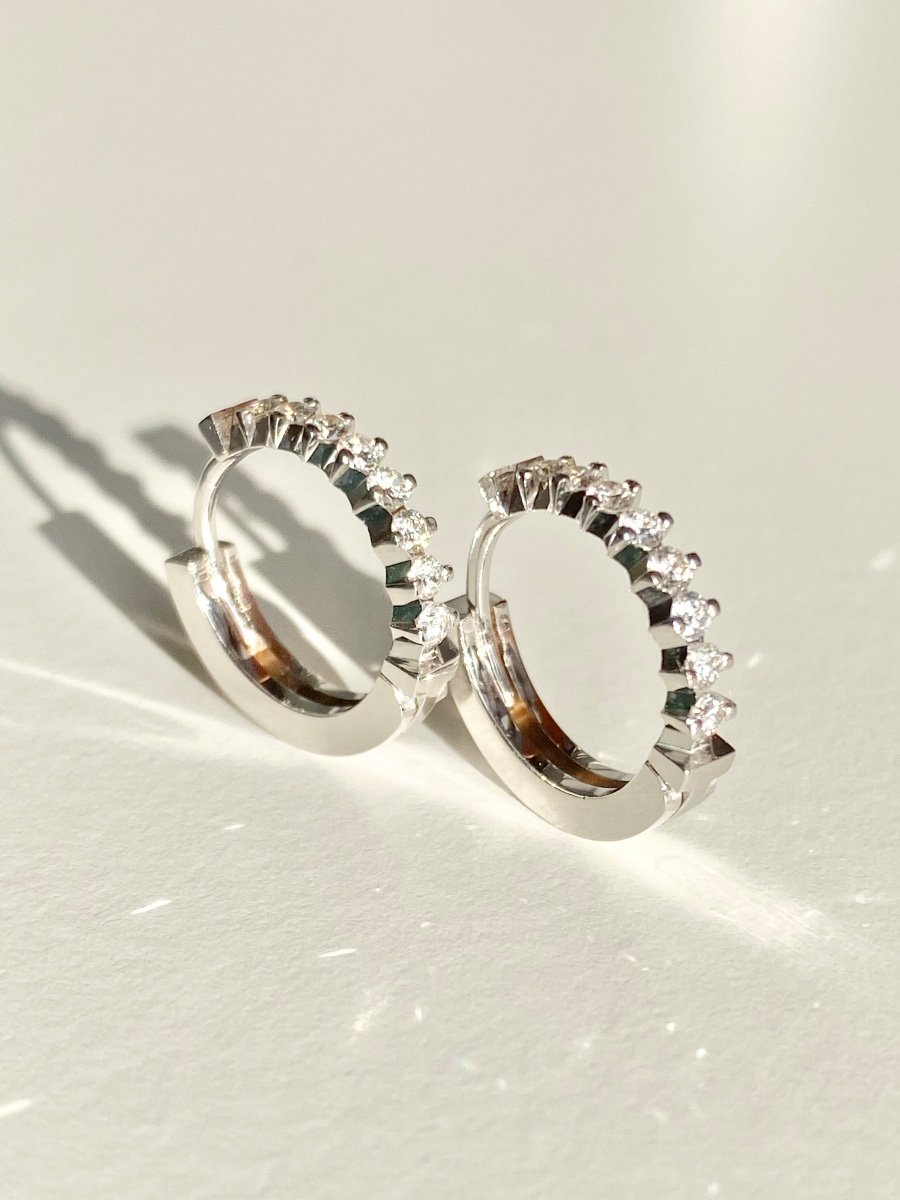 18k White Gold Diamond Hoop Earrings -photo-3