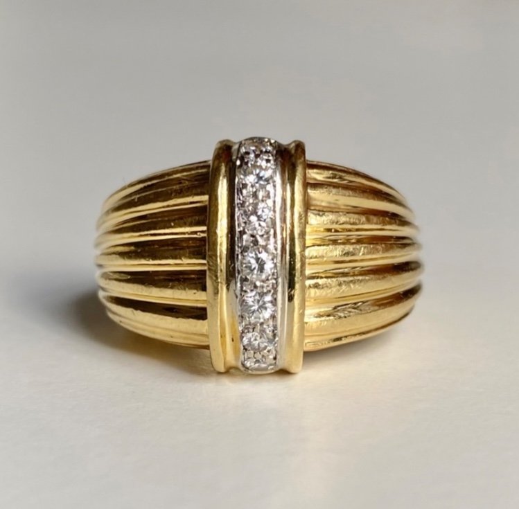 Bague Godronné En Or 18k Et Diamants 