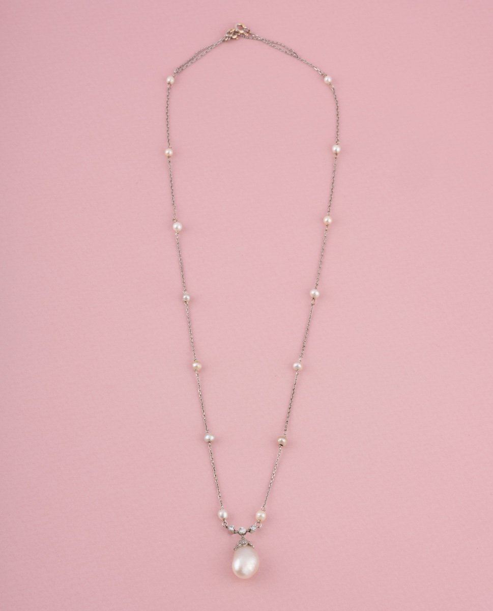 Collier Belle époque En Platine Et Perle  Fine-photo-2