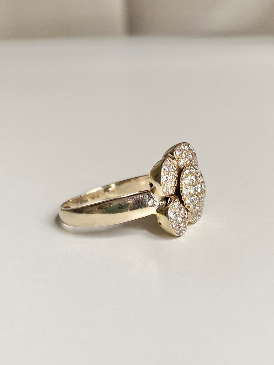 18k Yellow Gold Flower Shaped Diamond Ring -photo-4