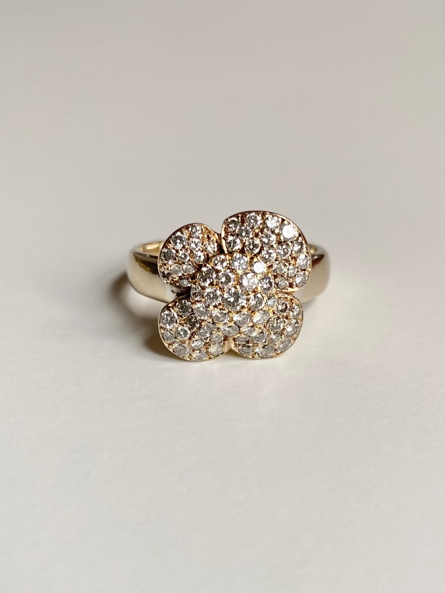 Bague En Or Jaune 18k En Forme De Fleur Et Diamants -photo-1