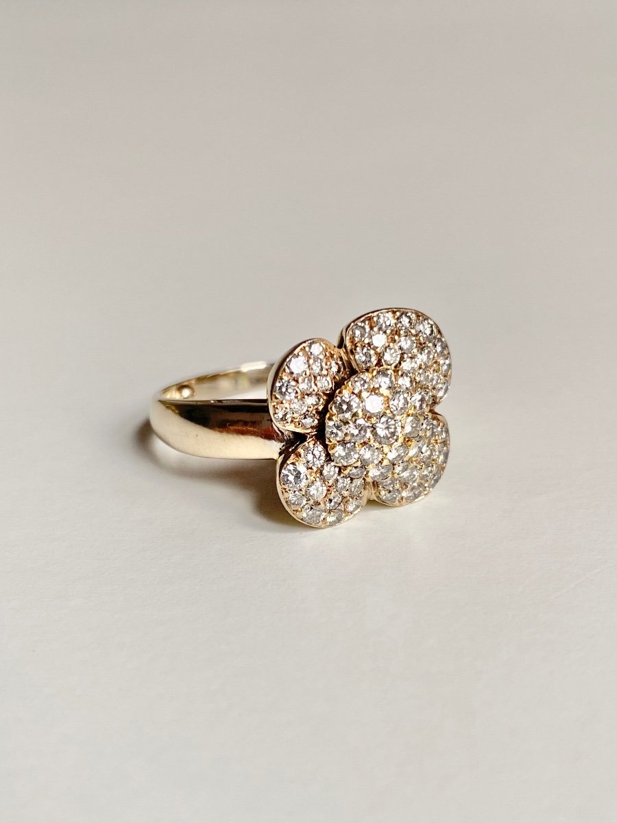 Bague En Or Jaune 18k En Forme De Fleur Et Diamants -photo-2