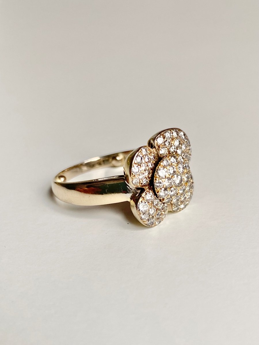 Bague En Or Jaune 18k En Forme De Fleur Et Diamants -photo-3