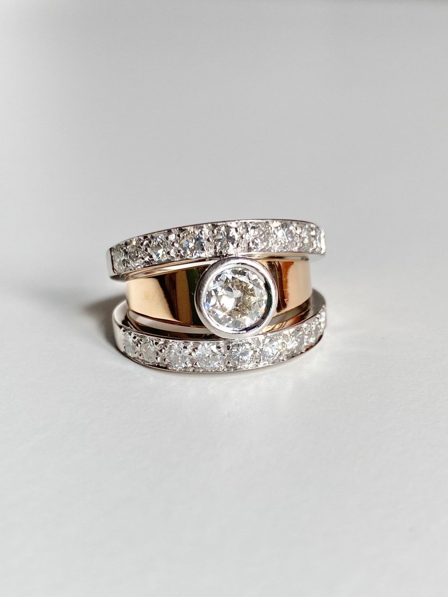 Modern Ring In 18k White And Rose Gold And Diamonds -photo-2