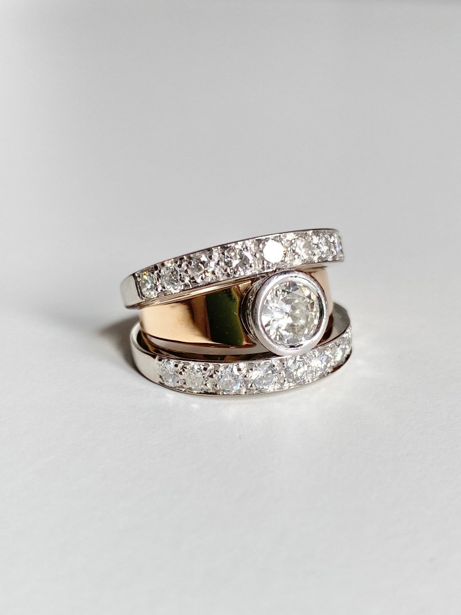 Modern Ring In 18k White And Rose Gold And Diamonds -photo-3