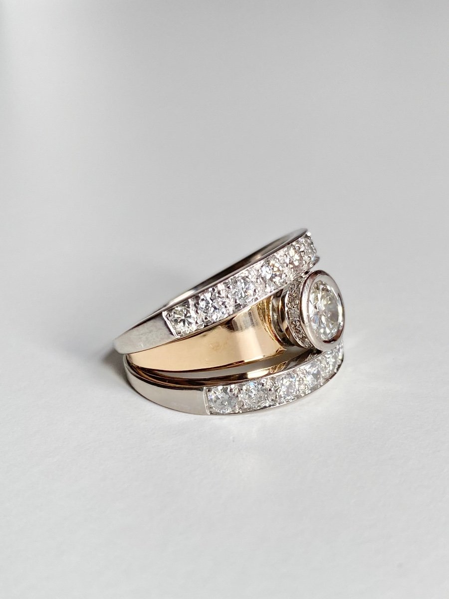 Modern Ring In 18k White And Rose Gold And Diamonds -photo-4