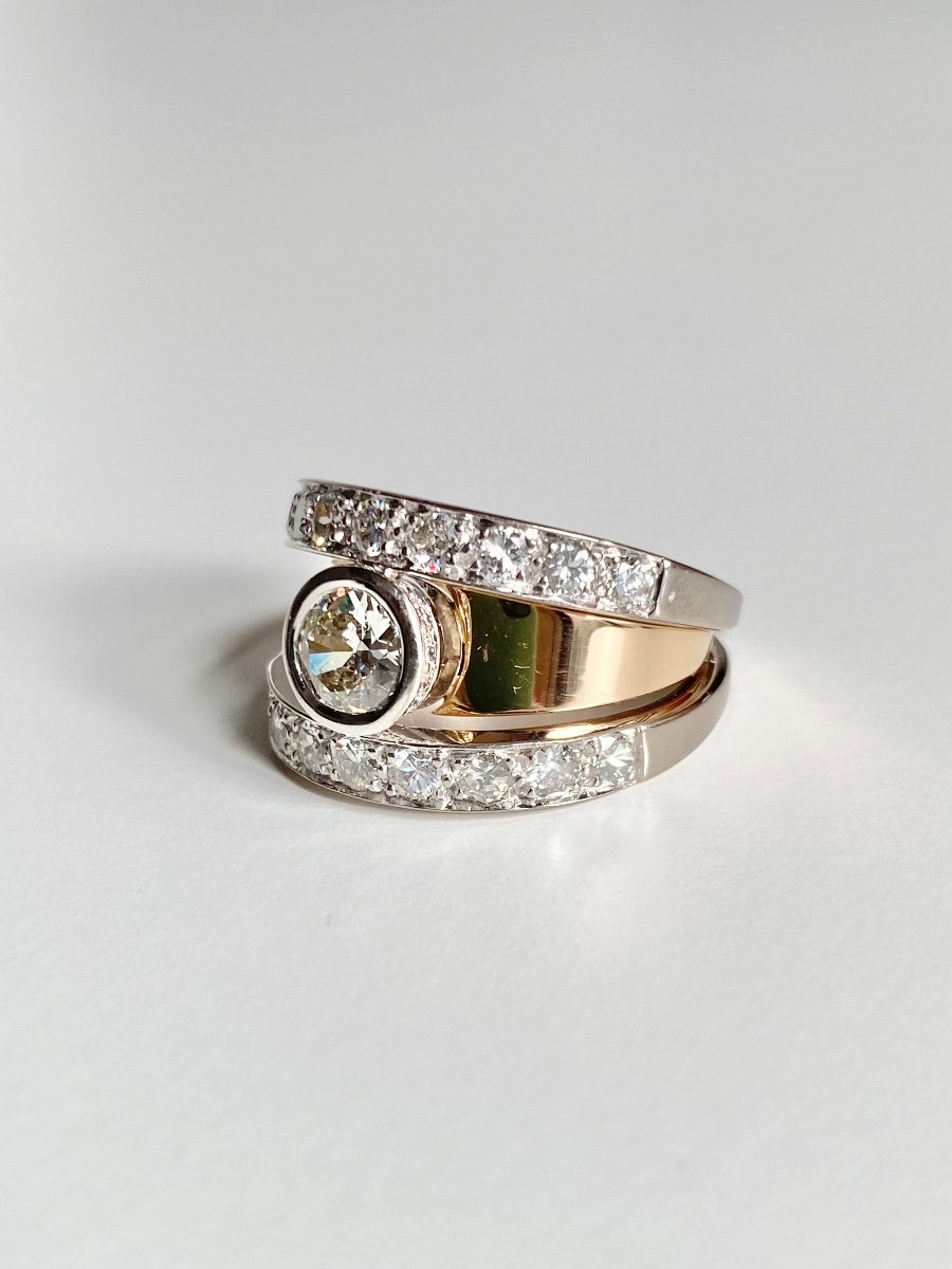 Modern Ring In 18k White And Rose Gold And Diamonds -photo-1