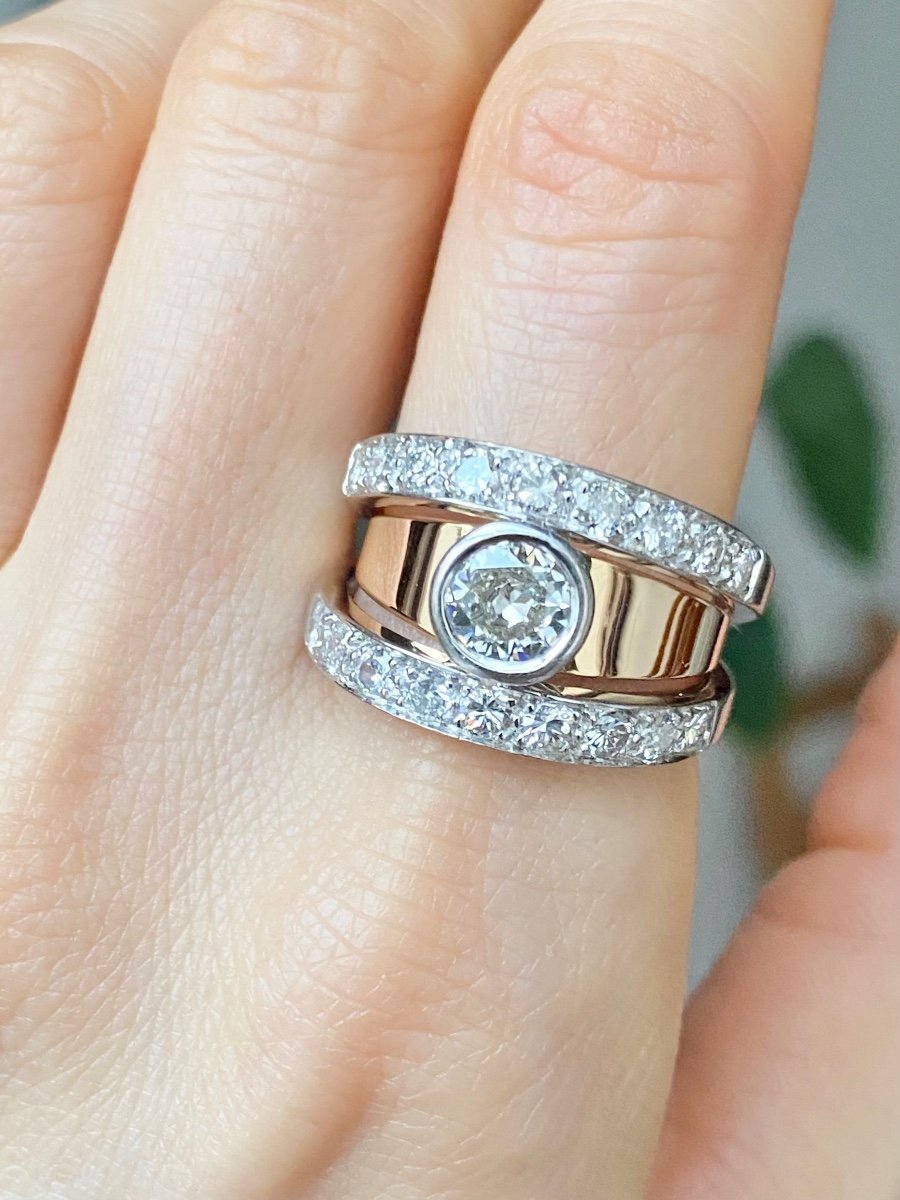 Modern Ring In 18k White And Rose Gold And Diamonds -photo-4