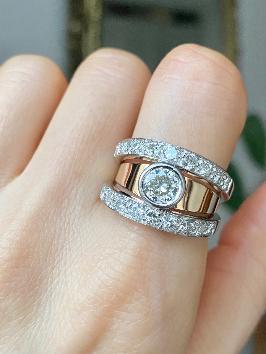 Modern Ring In 18k White And Rose Gold And Diamonds -photo-5