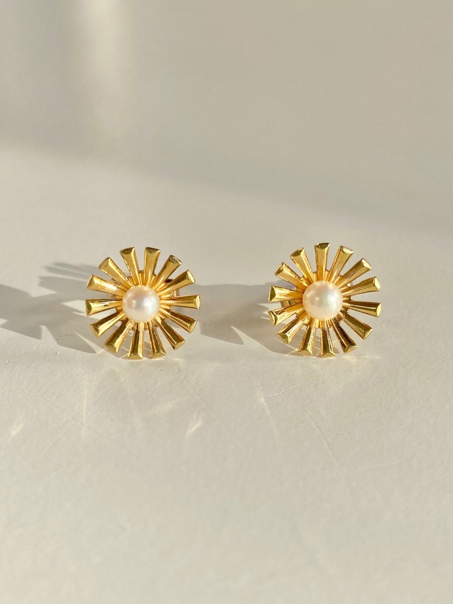 Boucles D’oreilles En Or Jaune 18k Et Perles-photo-2