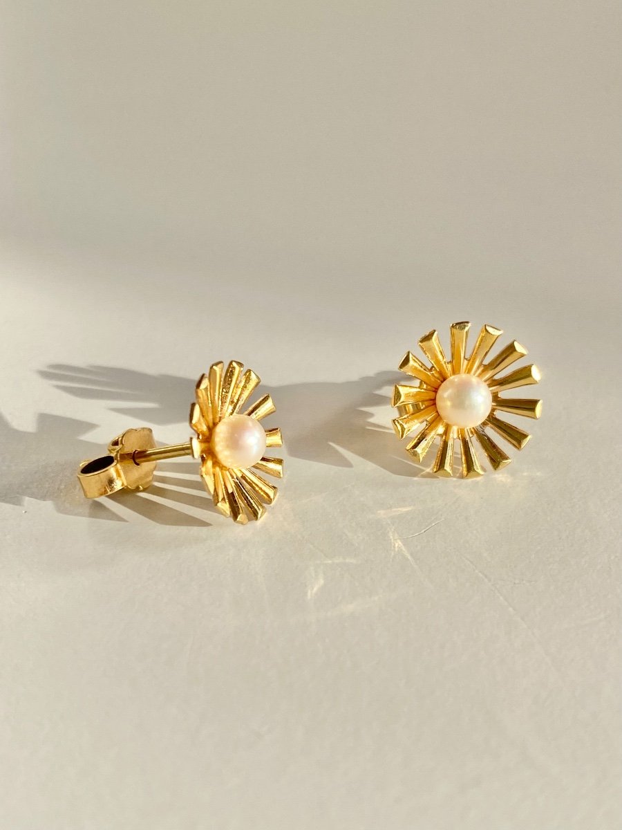 Boucles D’oreilles En Or Jaune 18k Et Perles-photo-3