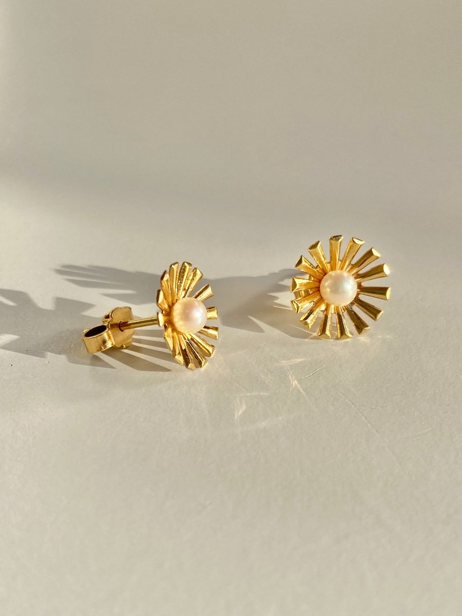 Boucles D’oreilles En Or Jaune 18k Et Perles-photo-4