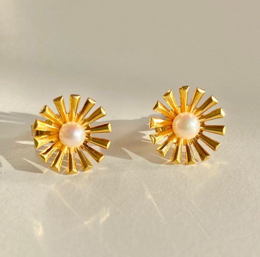 Boucles D’oreilles En Or Jaune 18k Et Perles