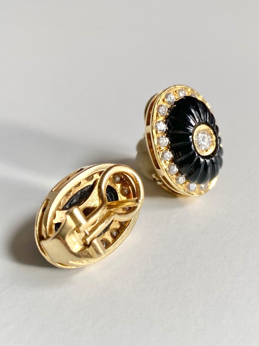 Boucles D’oreilles En Or Jaune 18k Onyx Et Diamants -photo-1