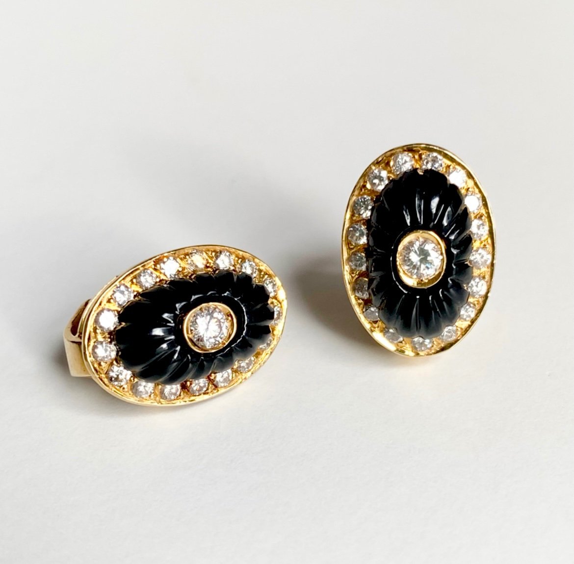 18k Yellow Gold Onyx And Diamond Earrings 