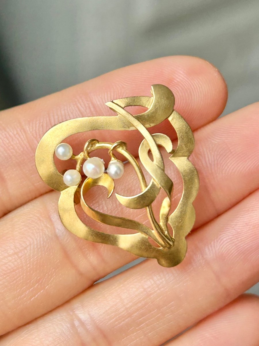 18k Yellow Gold Art Nouveau Brooch-photo-2