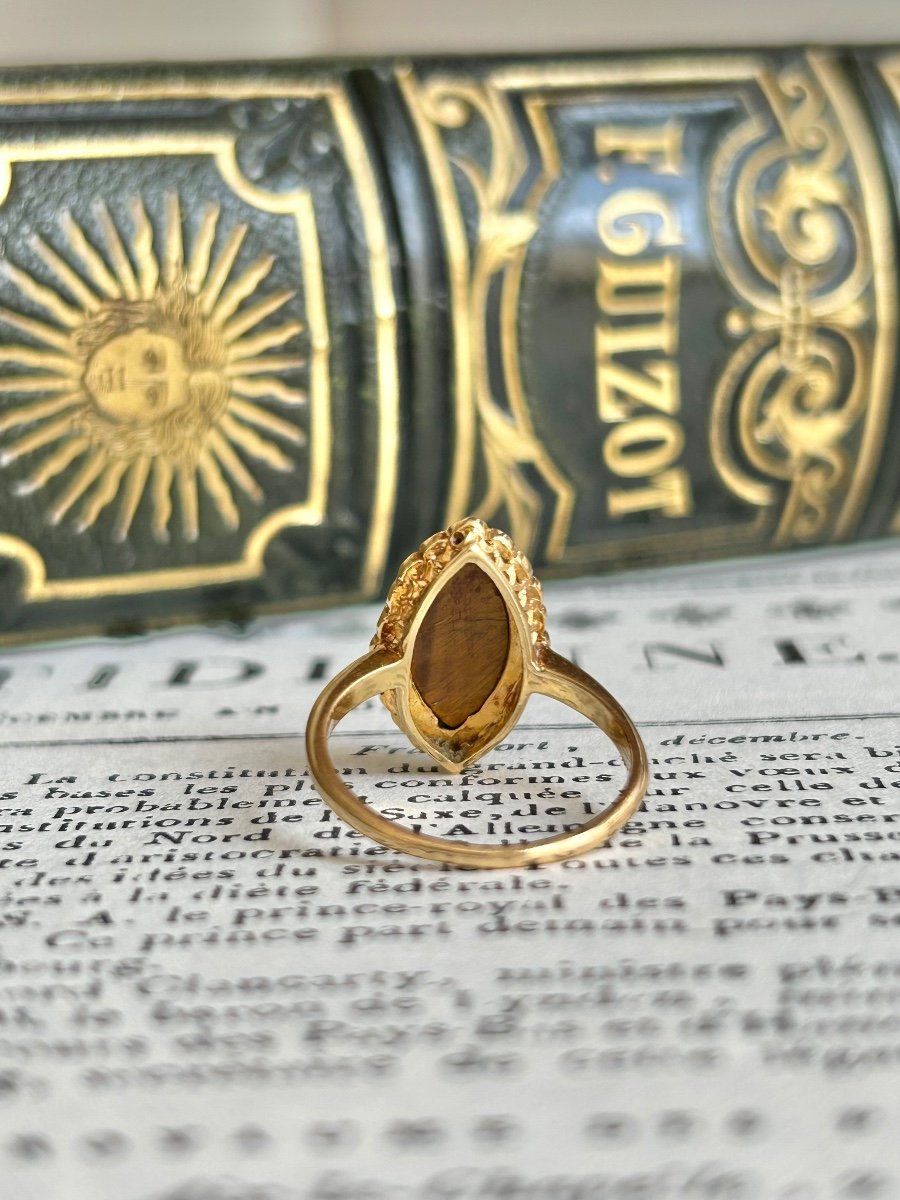 Antique 18k Yellow Gold Tiger's Eye And Pearl Ring-photo-1