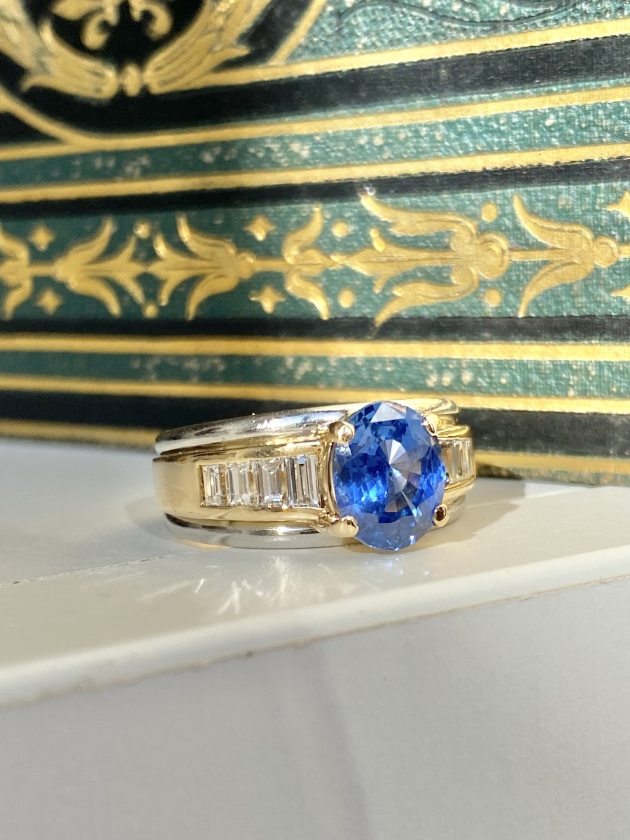 18k Yellow And White Gold Sapphire And Diamond Ring -photo-3