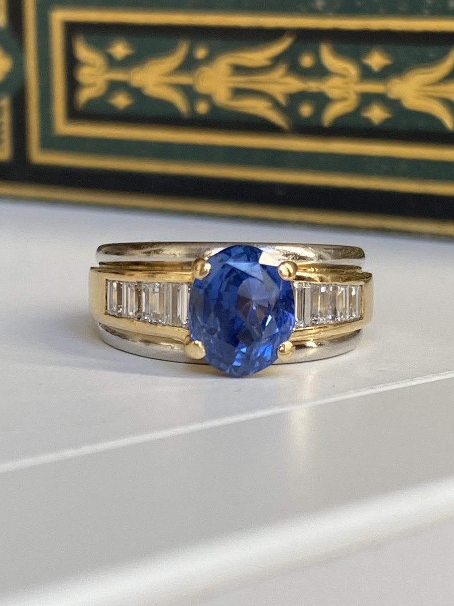 18k Yellow And White Gold Sapphire And Diamond Ring -photo-3