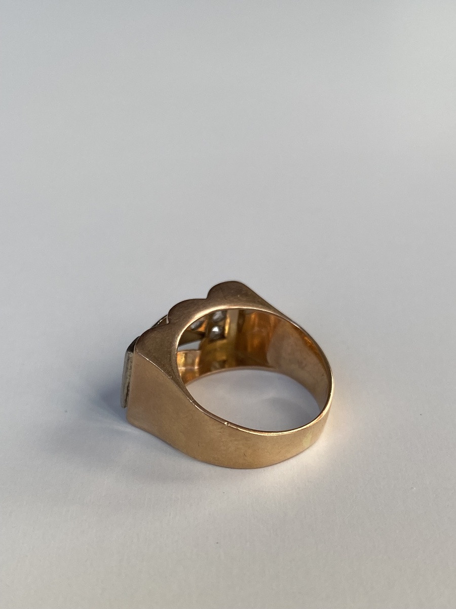 Tank Ring In 18k Rose Gold And Platinum With Diamonds -photo-3