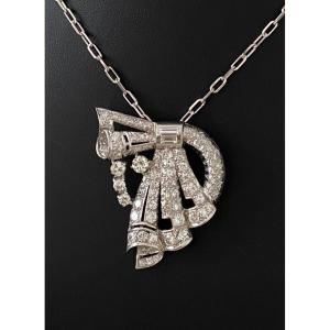 Art Deco Pendant In Platinum And Diamonds