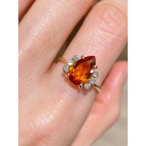 18k Yellow Gold Ring Decorated With A Citrine And Diamonds