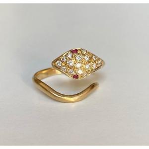 Vintage Serpent Ring In 18k Yellow Gold And Diamonds 