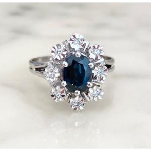 Pompadour Ring In 18k White Gold And Sapphire 