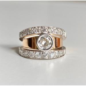 Bague Moderne En Or Blanc Et Rose 18k Et Diamants 