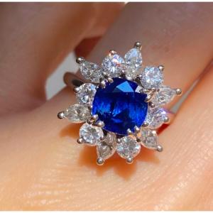 18k White Gold Ring Set With An Unheated Burmese Sapphire