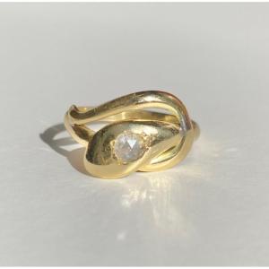 Bague Ancienne En Or Jaune 18k Et Diamant En Forme De Serpent