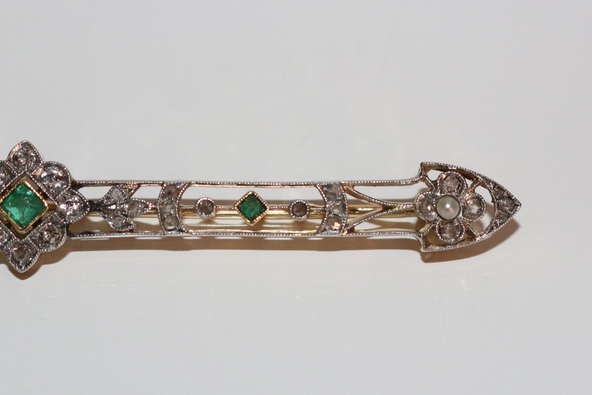 Brooch-bar Emeralds, Pearls, Diamonds-photo-2