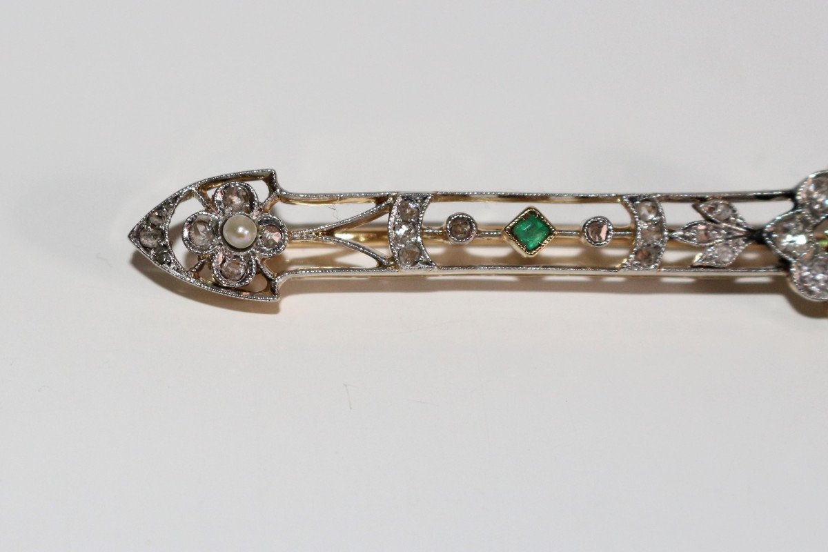 Brooch-bar Emeralds, Pearls, Diamonds-photo-4