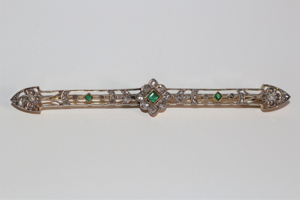 Brooch-bar Emeralds, Pearls, Diamonds-photo-4